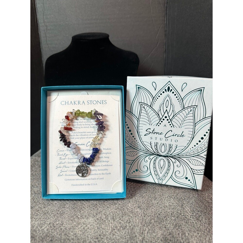 Stone Circle Studio - Chakra Stones Bracelet with a tree of life charm